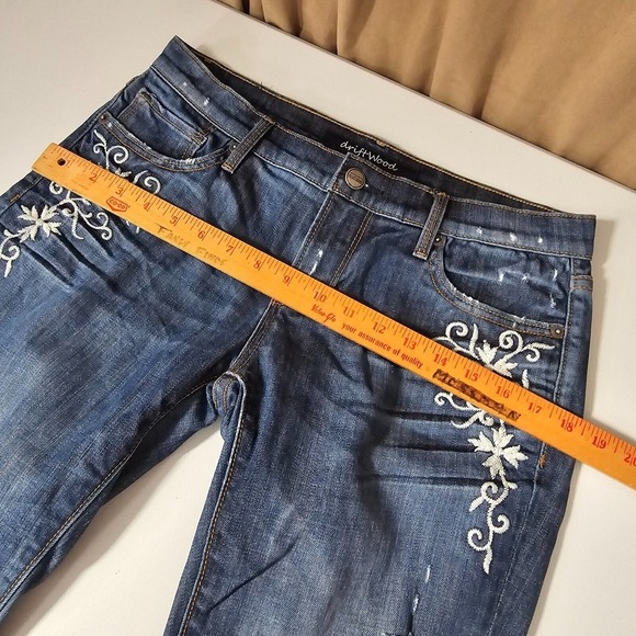 Driftwood Jeans Womens 28 Blue Embroidered Floral Raw‎ Hems Medium Wash Stretch - Picture 10 of 14